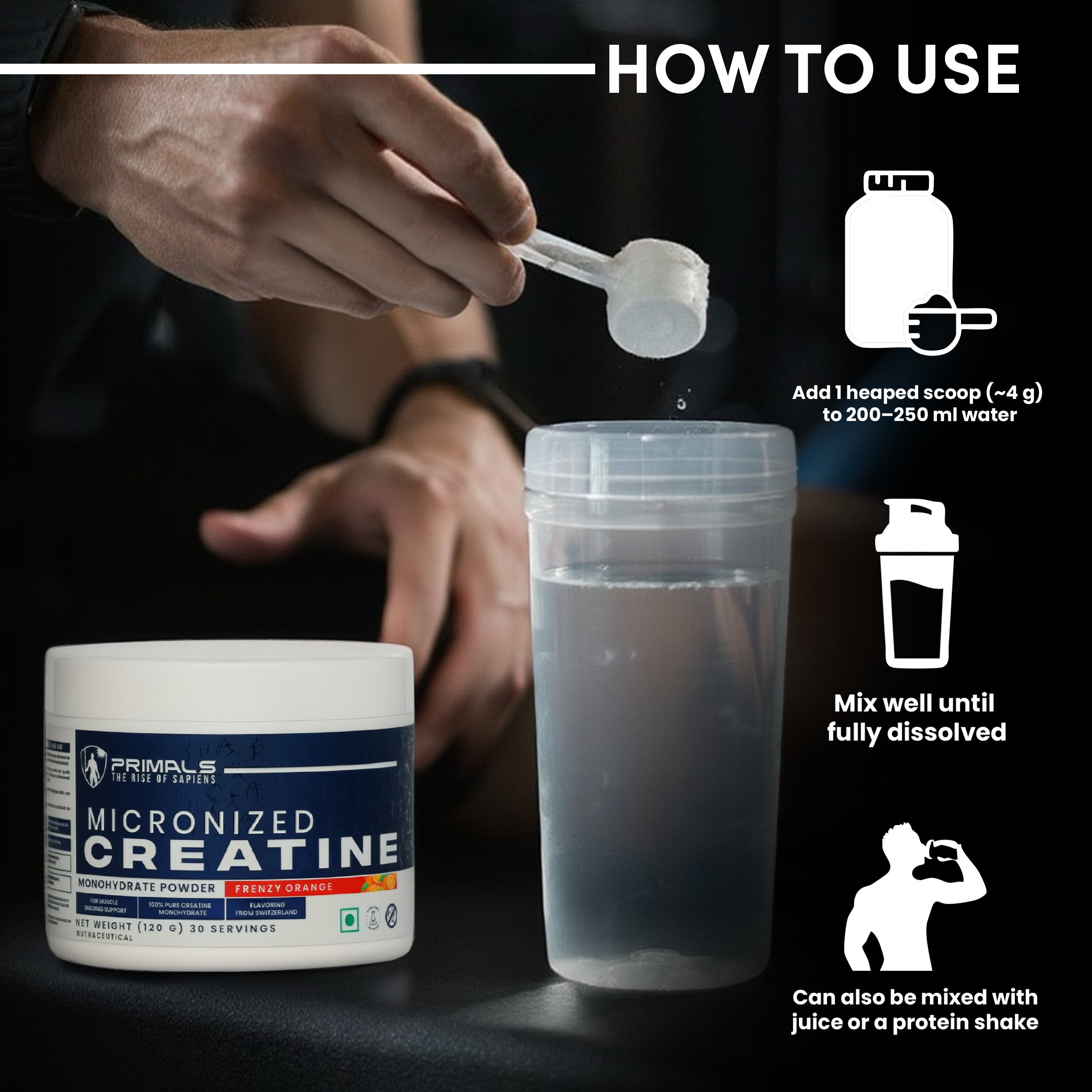 Frenzy Orange Micronised Creatine Monohydrate Powder 120GM