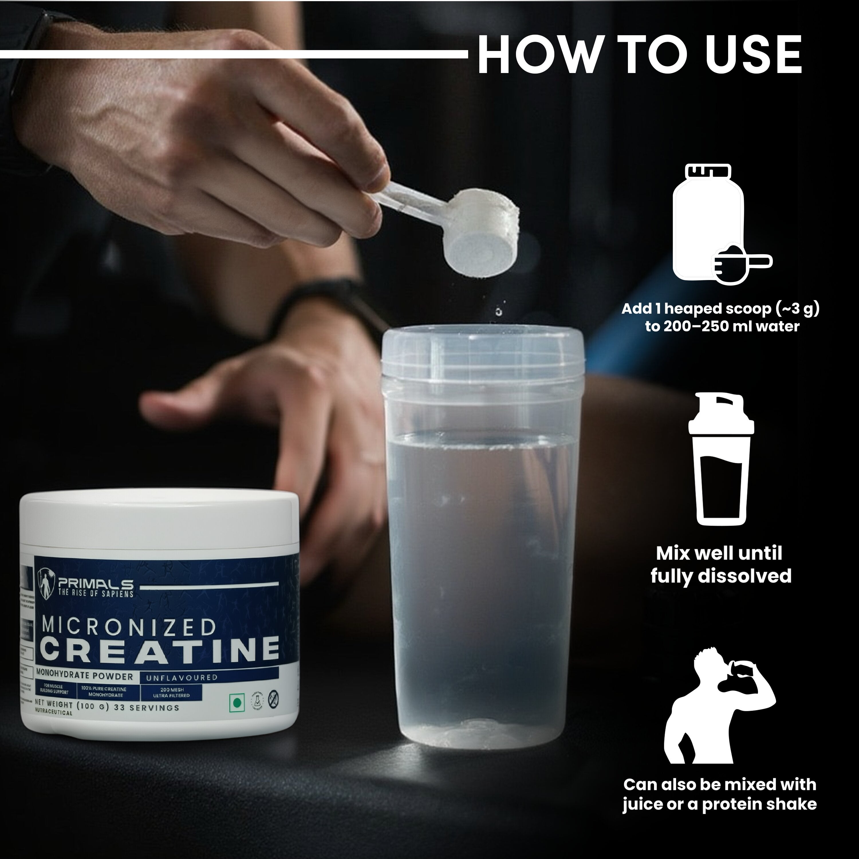 Unflavoured Micronised Creatine Monohydrate Powder 100GM