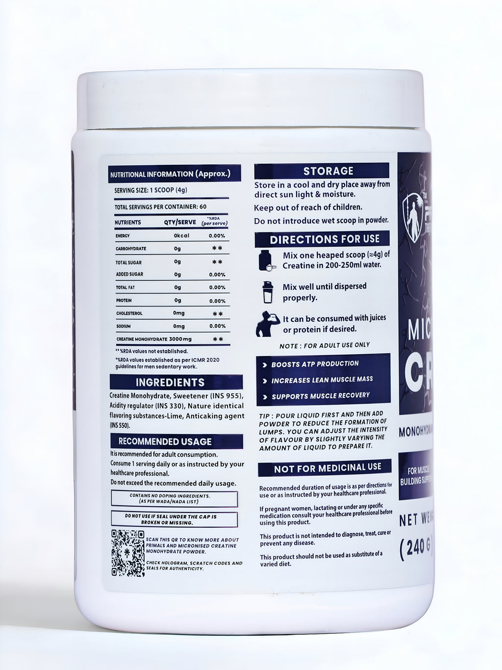 Fizzy Lime Micronized Creatine Monohydrate Powder 240GM