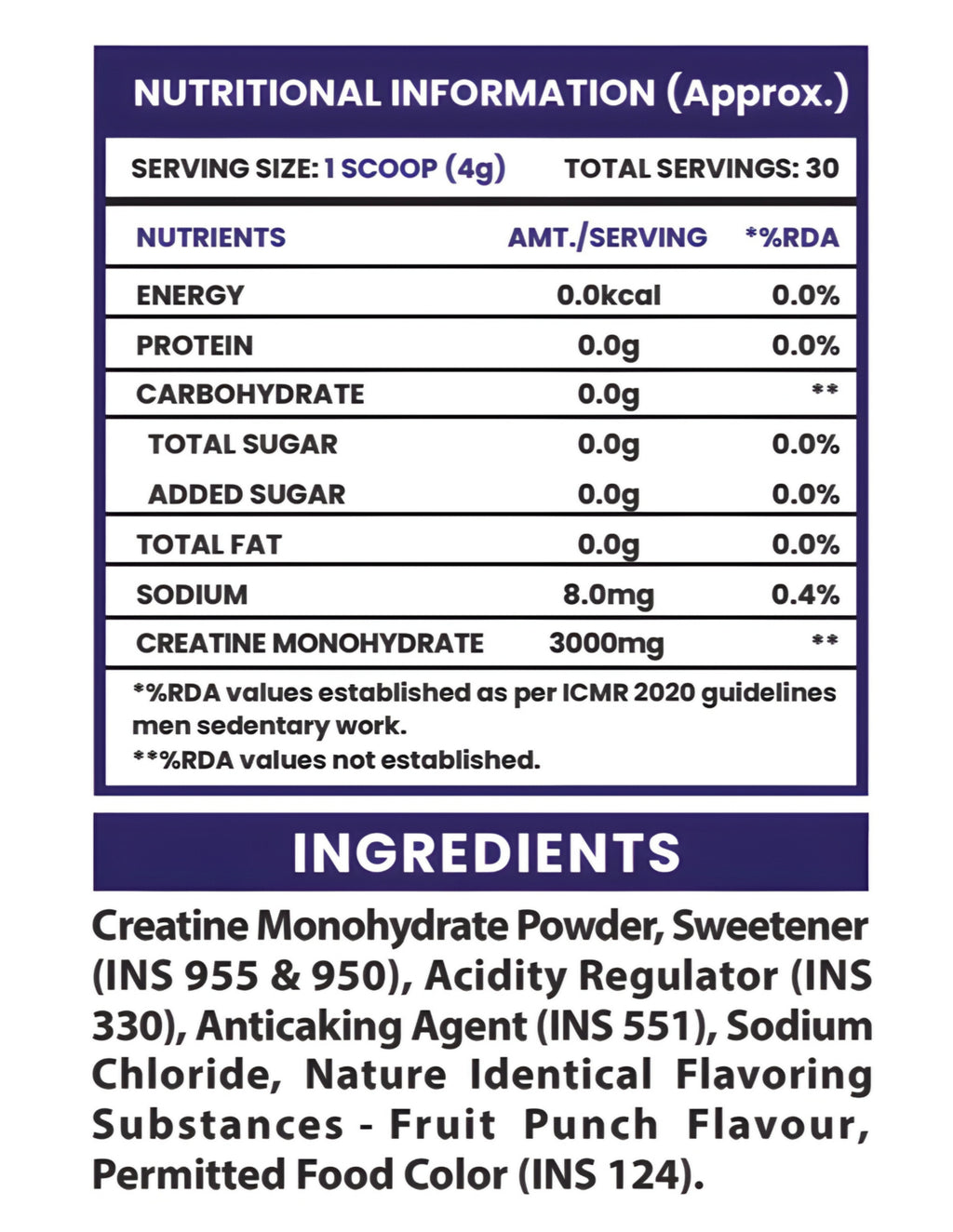 Fruit Punch Micronised Creatine Monohydrate Powder 120GM