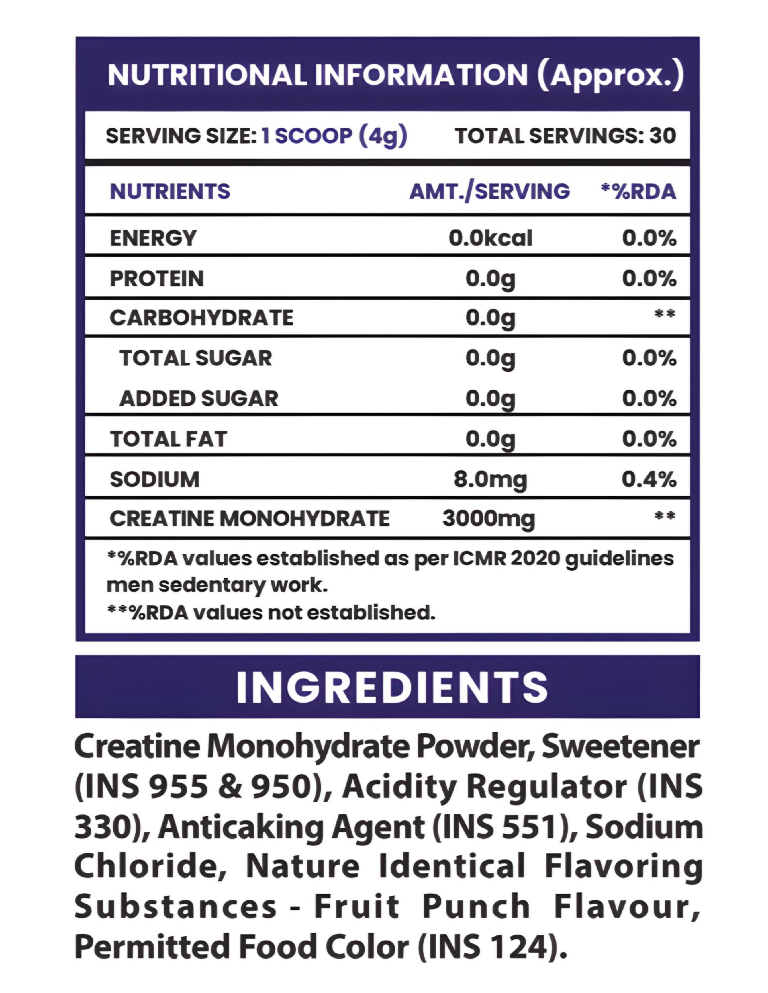 Fruit Punch Micronised Creatine Monohydrate Powder 120GM