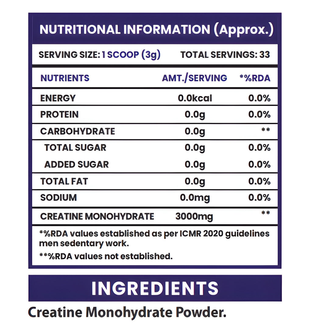 Unflavoured Micronised Creatine Monohydrate Powder 100GM