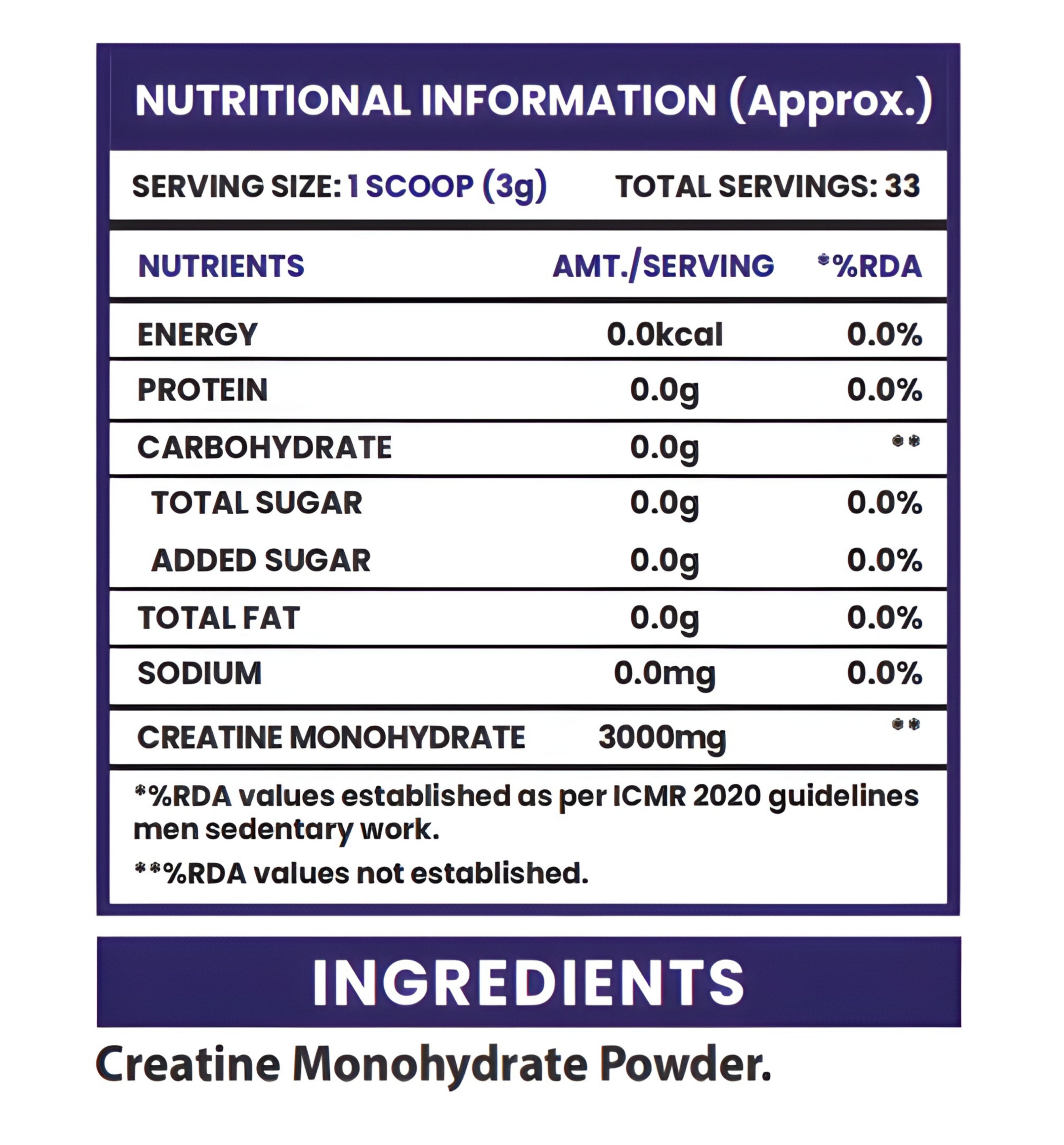 Unflavoured Micronised Creatine Monohydrate Powder 100GM