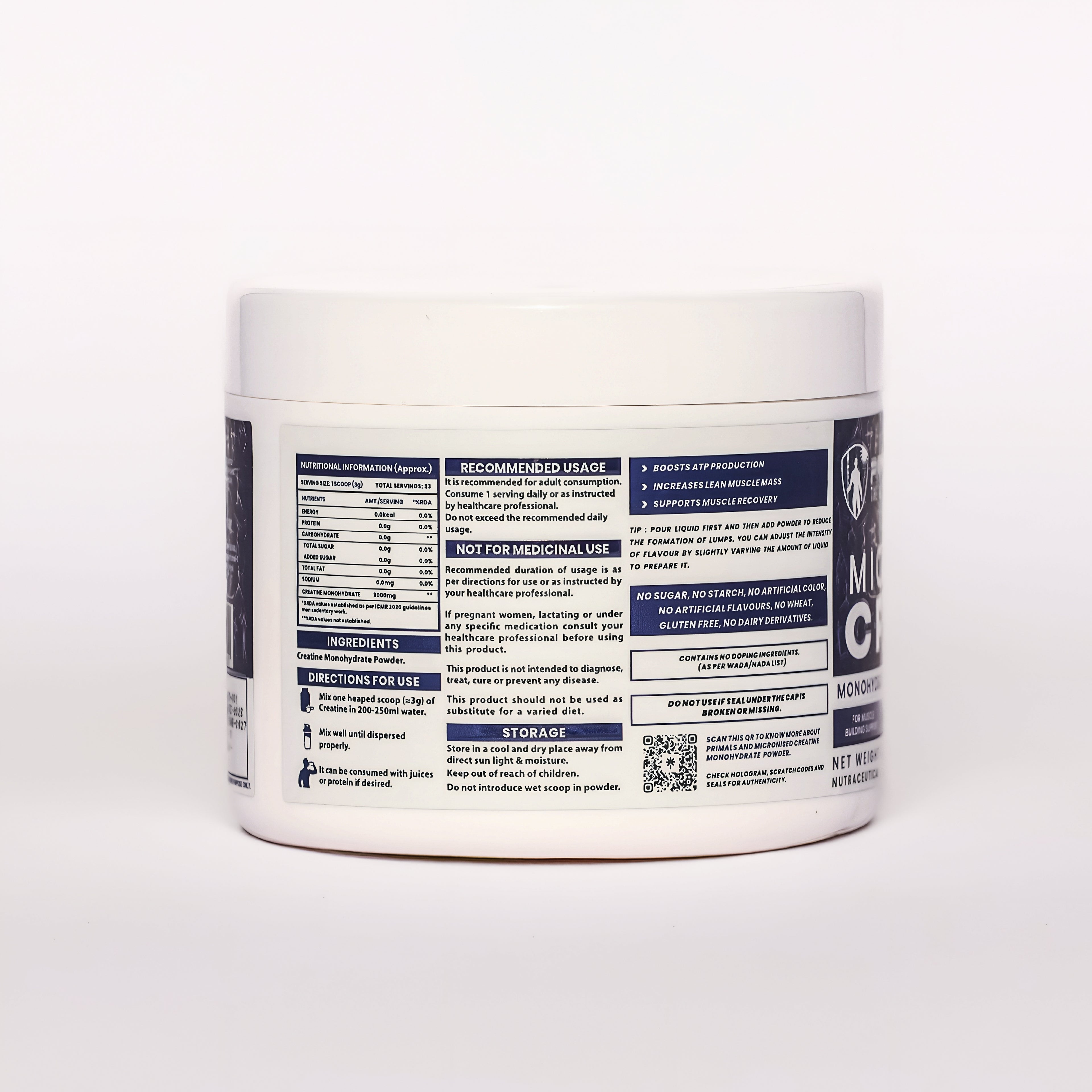 Unflavoured Micronised Creatine Monohydrate Powder 100GM
