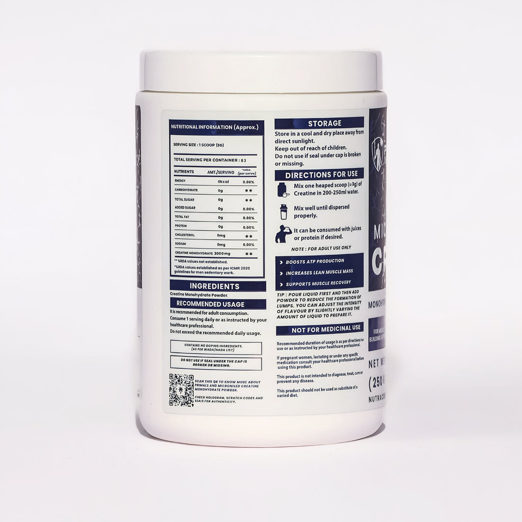 Unflavoured Micronised Creatine Monohydrate Powder 250GM