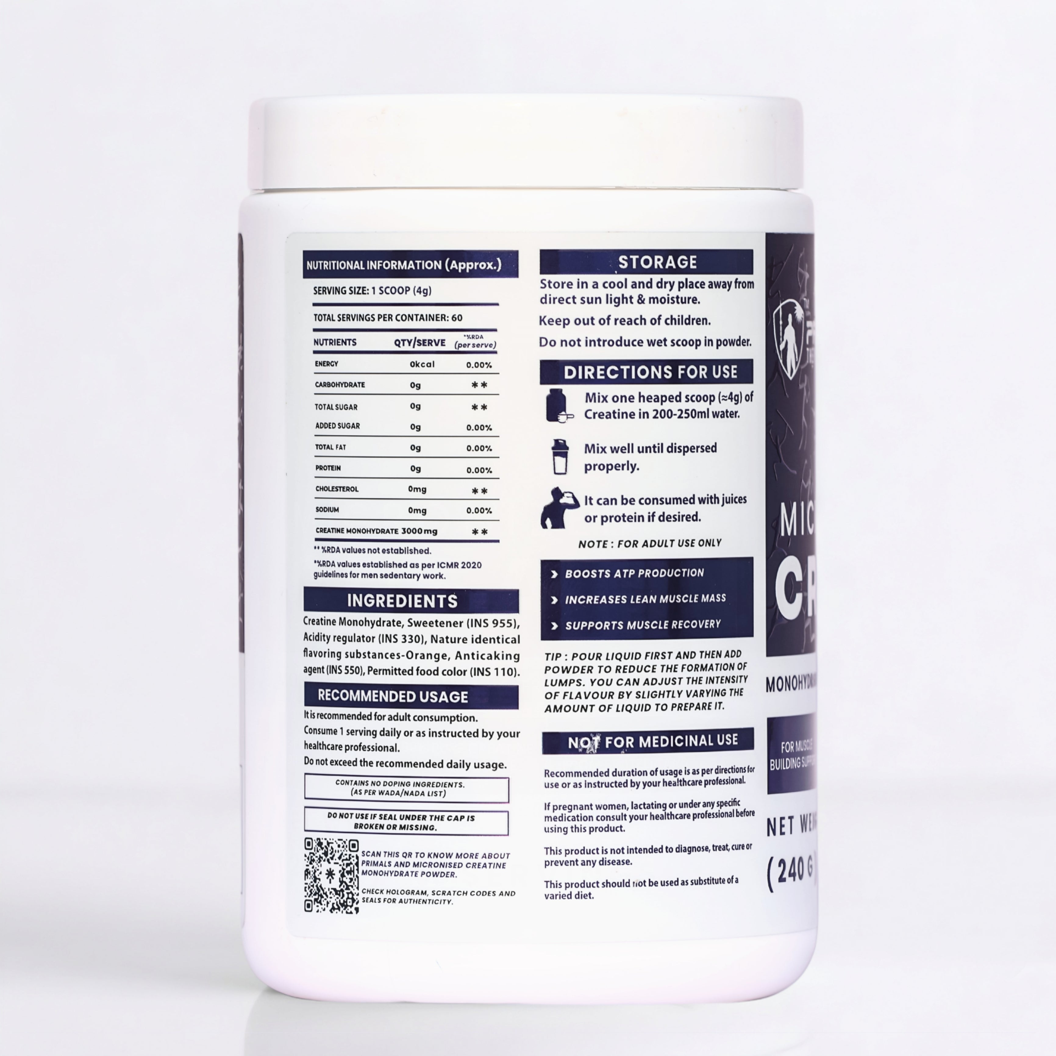 Frenzy Orange Micronized Creatine Monohydrate Powder 240GM