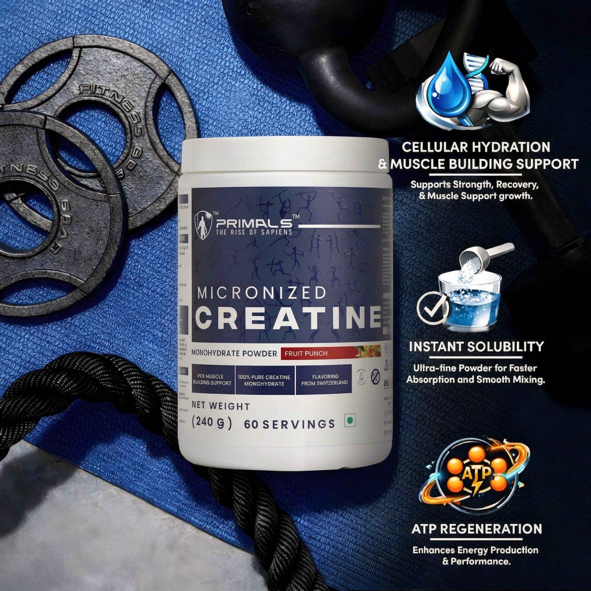 Fruit Punch Micronized Creatine Monohydrate Powder 240GM
